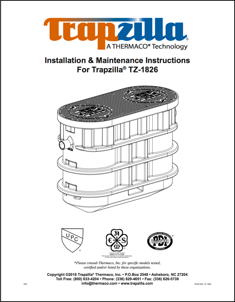 Trapzilla TZ-1826 Installation Manual